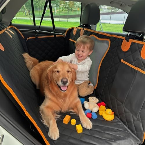 Dog Car Seat Cover for Back Seat,Waterproof Anti-Slip Hammock with Side Flaps, Heavy-Duty 600D Oxford Fabric, Scratchproof Pet Protector, Universal Fit for Cars, Trucks and SUVs - color: BKOR
