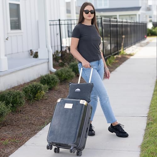BlueHills 2-Pack Premium Soft Travel Blanket Pillow Airplane Blanket in Soft Bag Pillowcase with Hand Luggage Belt and Backpack Clip, Compact Pack Large Blankets for Any Travel (Grey Gray T013) - color: Gray-2pk-t013