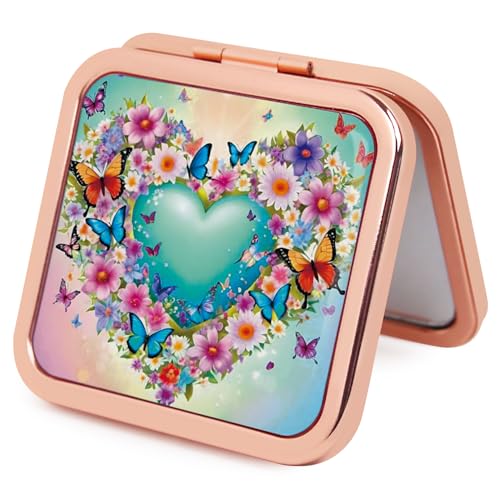 Small Compact Mirror, 1x/2x Travel Magnifying Mirror, 2-Sided Handheld Portable Folding Mirror, Mini Makeup Mirror for Purse, Pocket, Gifts, Square Rose Gold - color: Rose Gold 11
