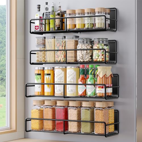 Mystozer 4 Pack Magnetic Spice Rack for Refrigerator, Magnetic Shelf Fridge Organizer for Kitchen Storage, Black - color: Matt Black, size: 4 Pack - Standard