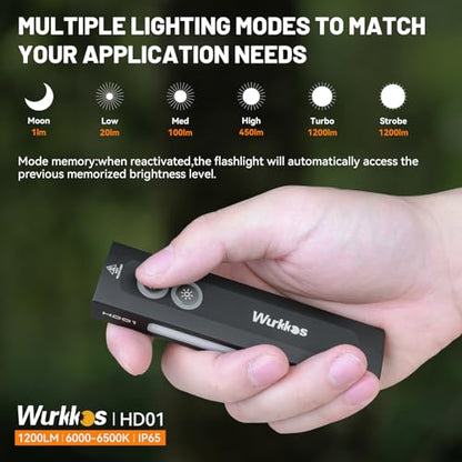 Wurkkos HD01 Flat EDC Flashlight with RGB and Green Light, 1200 Lumens Rechargeable LED Flashlight, Triple Light Sources Pocket Lights, Magnetic Flashlight for Camping, Work, Emergency - color: HD01