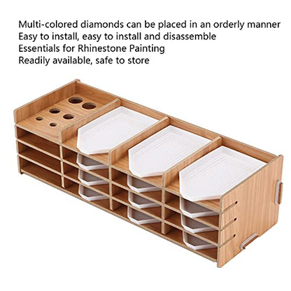 Rhinestone Painting Tray, Wooden Bead Sorting Organizer with Storage Rack for DIY Art Craft, Cross Stitch, Nail Art, Diamond Painting Accessories