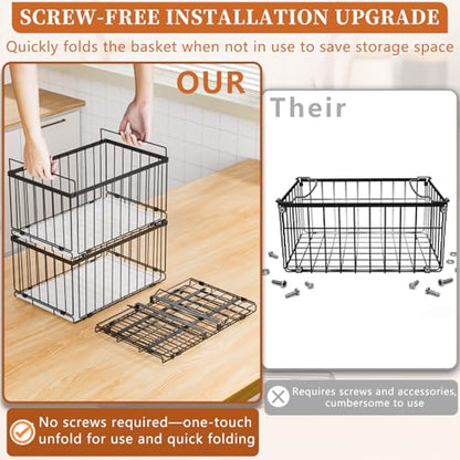 Large Freezer Organizer Bins, Upgrade Quick Expand/Collapse Feature, for 5-9 Cu.Ft Deep Freezer, 3 Pack Stackable Deep Freezer Organizer Bins, Black Wire Foldable Baskets (Black 3 Pack) - color: Black