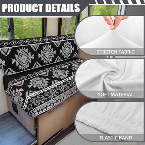 Black Tribal Pattern RV Dinette Cushion Covers South Western RV Seat Covers Dinette Booth Set - 1 Backrest & 1 Bench Cover,Camper Cushion Covers Stretch Couch Cover for RV Camper Sofa - color: Black Tribal Pattern