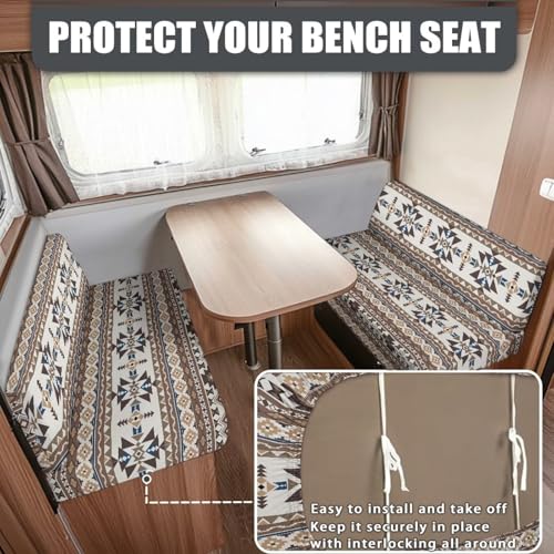 RV Dinette Cushion Covers Aztec Tribal Geometric Camper Cushion Cover 2 Pack RV Seat Covers Dinette Booth Cushions Stretchable Washable Couch Cover for RV Camper Car Bench Replacement - color: Aztec Tribal Geometric