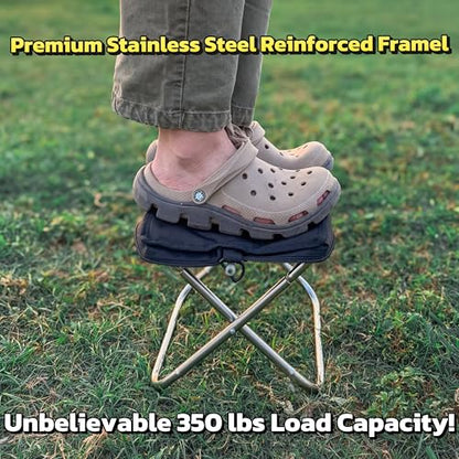 Lightweight Camping Stool 1.5lbs & Compact 12" - 350lbs Capacity! 3-Second Setup Portable Folding Stool with Shoulder Strap for Adults, Outdoor, Concert, Waiting in Line, Travel, Fishing & Camping