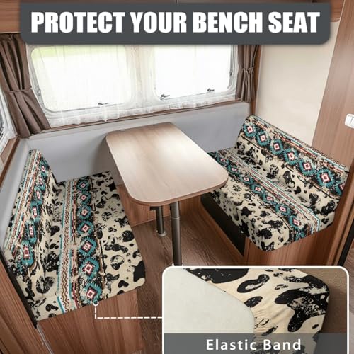 Southwest Aztec RV Dinette Cushion Covers Stretch RV Couch Covers for Sofa Cow Print Camper Cushion Slipcover RV Furniture Covers Protector for Travel Trailer Couch - color: Cow Print Southwest Aztec