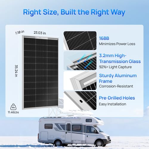 ECO-WORTHY 100 Watt Solar Panel 18 Volt Monocrystalline Solar Panel High Efficiency Module RV Marine Boat Caravan Off Grid - style: 100W N-Type Solar Panel