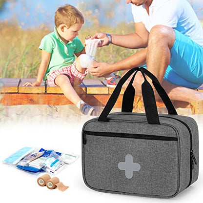 CURMIO Small First Aid Bag, Empty Emergency Trauma Kit Organizer Bag for Hiking, Camping, Car, Travel, Home and Outdoor, Gray, BAG ONLY, Patent Pending - color: Gray