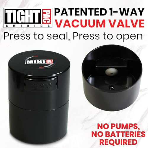 Tightpac Minivac Portable Vacuum Seal Airtight Container – Keeps Coffee Beans, Grounds, Tea, Spices & Herbs Fresh Longer – Travel-Ready, NSF-Certified Food-Grade Storage, 10 to 30 Grams, Black