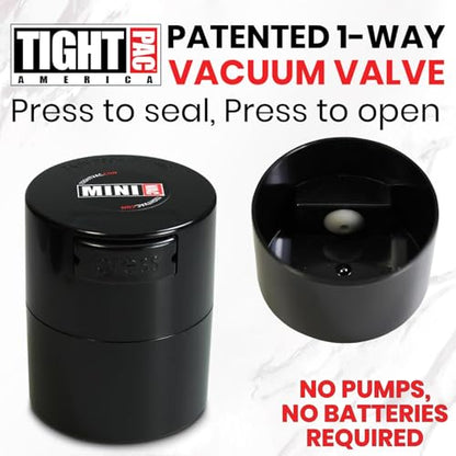 Tightpac Minivac Portable Vacuum Seal Airtight Container – Keeps Coffee Beans, Grounds, Tea, Spices & Herbs Fresh Longer – Travel-Ready, NSF-Certified Food-Grade Storage, 10 to 30 Grams, Black