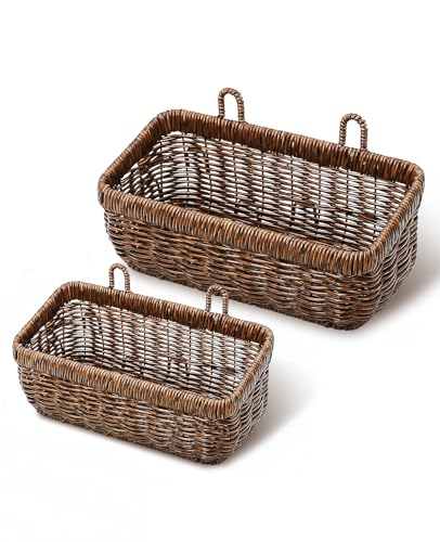 AceList Wall Hanging Basket, Boho Style Hand-Woven Hanging Storage Baskets - Set of 2, Ideal for Boho Room Decor, Kitchen, Garden, and Living Room(Brown) - color: Brown, size: 2 pc (large)