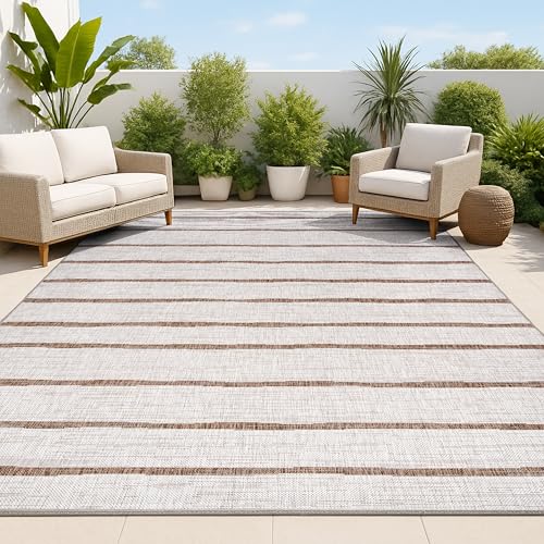 JONATHAN Y Berber Stripe Indoor Outdoor Area Rug 3X5 Beige/Brown, Colonia for Backyard, Patio, Porch, Easy-Cleaning, High Traffic, Pet-Friendly, Non-Shedding (SMB125A-3) - color: Beige/Brown, size: 3'1" x 5' (Rectangular)