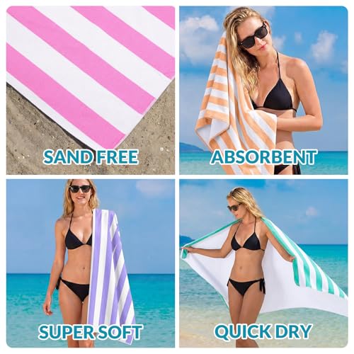 Frienda 4 Pack Microfiber Oversized Lightweight Beach Towel 71x32 in for Women Men Microfiber Quick Dry Sand Free Ocean Coastal Towels for Beach Pool Travel (Pastel Stripe) - style: Pastel Stripes Beach Towels