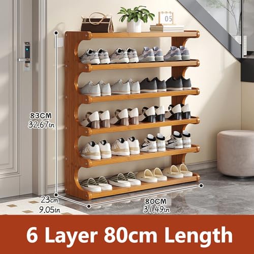 6-Tier Wood Grain Shoe Rack, Tall Free Standing Shoe Storage Organizer, Space Saving Shoe Shelf for Closet, Bedroom, Entryway and Small Spaces, Easy Assembly - size: 6th floor