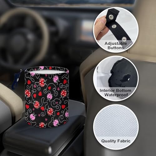 Renewold Car Trash Can Ladybug Print Car Trash Bag Hanging with Adjustable Straps Foldable and Portable Garbage Bin Bedroom Camping Picnic Hiking Beach Storage Orgainzer Desktop Bag Waterproof - color: Ladybug