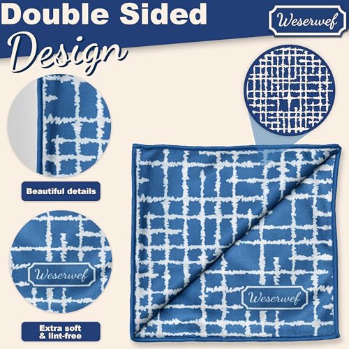 WESERWEF Design Microfiber Glasses Cleaning Cloth – Premium Cleaning Cloth for Eyeglasses, Screens, Tablets, Cameras & Lenses, 12" x 12", Ultra-Soft & Scratch-Free (Blue) - color: blue