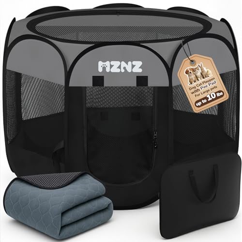 Dog Cat Playpen with Pee Pad, Portable Puppy Pet Crate Indoor for Small Dogs Cats Rabbits, Foldable Dog Cage Enclosure for Outdoor, Pop Up Dogs Tent Kennel with Carrying Case, Dark Grey - color: Dark Grey, size: Small with Pee Pad (29"L x 29"W x 17"H)