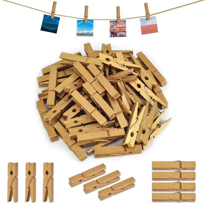 50PCS Gold Wooden ClothesPins - 1.77 inch Natural Wooden Peg Pin Compatible Gift Wrapping, Picture Hanging, Arts&Crafts, Photo Display (Gold, 4.5 * 0.7cm) - color: Gold, size: 4.5*0.7cm
