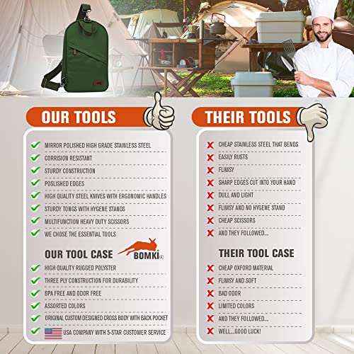 BOMKI Grilling & Camping Cooking Utensils Set - BBQ & Camping Kitchen Set with Case - style: Green Lite