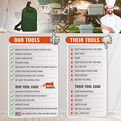 BOMKI Grilling & Camping Cooking Utensils Set - BBQ & Camping Kitchen Set with Case - style: Green Lite