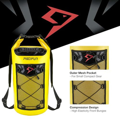 Piscifun Dry Bag, Waterproof Floating Backpack 10L/20L/30L/40L with Waterproof Phone Case for Boating, Kayaking, Fishing - color: Yellow, style: 10l