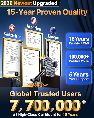 2026 Ultimate Best【True Military-Grade & Safety Cert】Car Phone Holder HTU【Upgraded 360 Rotation & 100+LBS Strongest Suction】5-in-1 Truck Windshield Dashboard Vent Mount Stand for iPhone Android, Black - color: Black