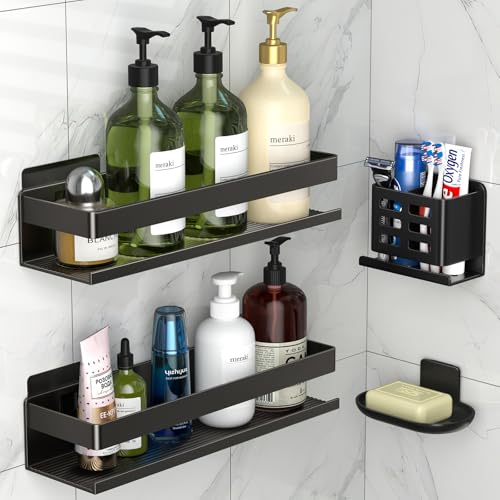 Shower Caddy,Shower Shelf 4 Pack - Bathroom Shower Shelf Rust-Proof Aluminum Adhesive Installation No Drilling Required, Suitable for Bathroom Storage and Home Decoration - size: 4-Piece Set (11.8in)