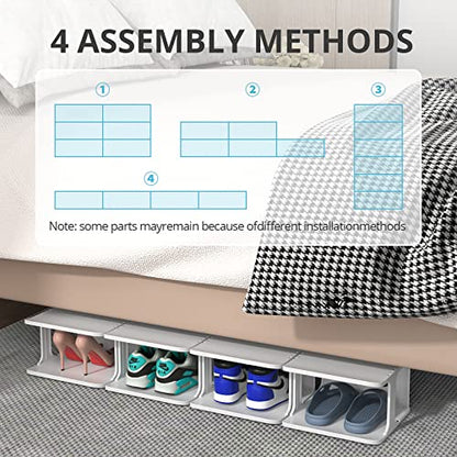 ZOINLIY Stackable Shoe Organizer for Closet, Small Shoe Rack for Entryway, Bedroom, Dorm Rooms, Free Standing Shoe Shelf, Plastic Shoe Cubby for Small Space, Grey Space Saver Shoe Holder - size: 4 Tiers, 2 Columns