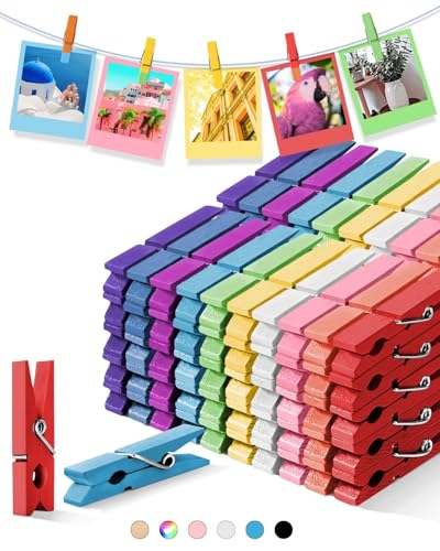 Clothes Pins Wooden Colored Clothespins for Crafts Photo 1.9 Inch 100 PCS, Small Wood Clips Mini Close Pin for Classroom Project Decorations Hanging Pegs 1-7/8" - color: 10 Clolors