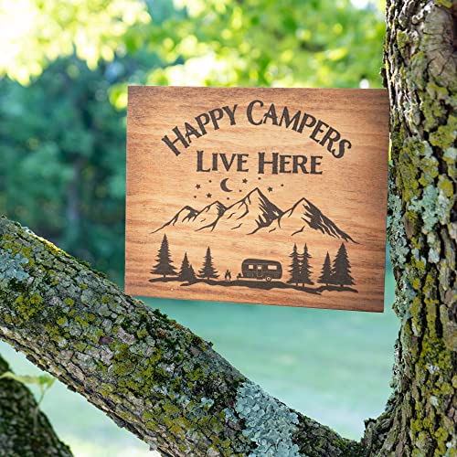 JennyGems Camper Gifts, Happy Campers Live Here Wooden Sign, Camping Decor, Camping Sign, Made in USA - color: Happy Campers Live Here