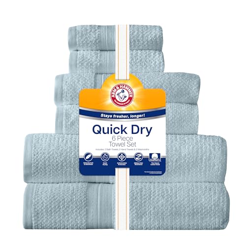Arm & Hammer Quick Dry Bath Towel Set, 6 Piece, Light Blue - color: Light Blue