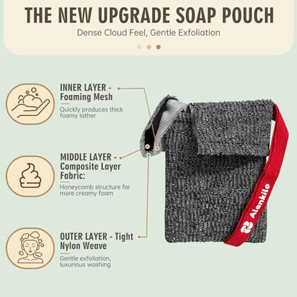 2 Pieces Soap Bags for Soap Bars, Exfoliating Soap Saver Bags, Foaming Bar Soap Pouches for Use in Baths or Showers (Gray) - style: A Grey