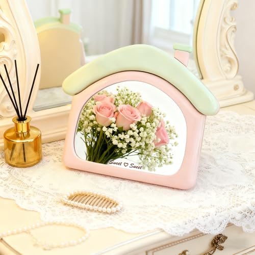 Cute House-Shaped Makeup Mirror for Desk Dresser, Small Mirror for Bedroom,Living Room Office Decor Home Decorations