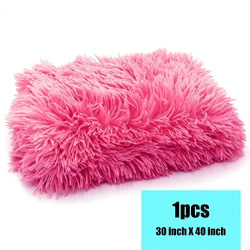 Pet Dog Bed Blankets, Fluffy Fleece Dog Throw Blankets Sleep Mat,Soft Puppy Blankets Cat Kitten, S M L XL,Fuzzy Reversible Sherpa Blanket for Bed, Couch, Sofa, Travel,Washable & Lightweight - color: Rose Red, size: 40 INCH X30 INCH