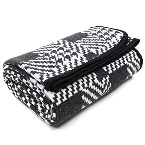 PuTian Merino Wool Blanket - 87" x 63" Thick Warm Soft Large Bed Throw - Great for Camping, Outdoors, Travel, Car, Couch, All Seasons Houndstooth Black - color: Houndstooth Black, size: 63x87