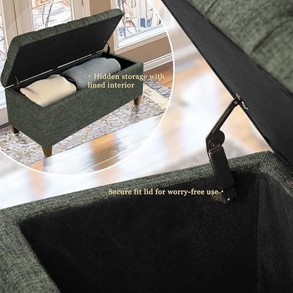 HomePop Ainsley 40" Storage Ottoman Bench - Green Clover Fabric - color: Green Clover Fabric