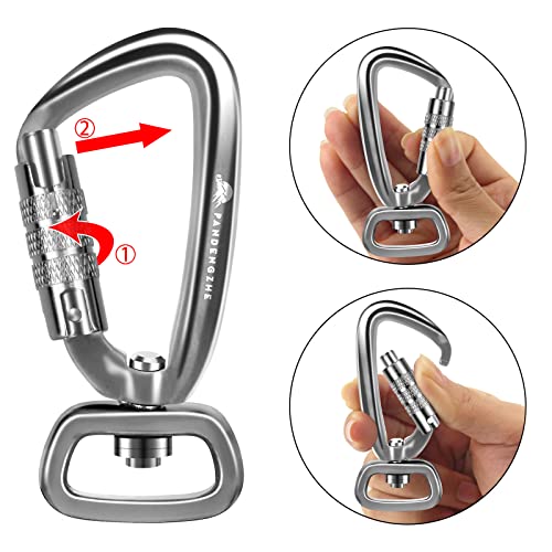 2 Pack Locking Carabiner Clip 2.5" with Swivel Ring for Securing Pets, Dog Leash Harness, Camping, Hiking, Keychains - color: Silver