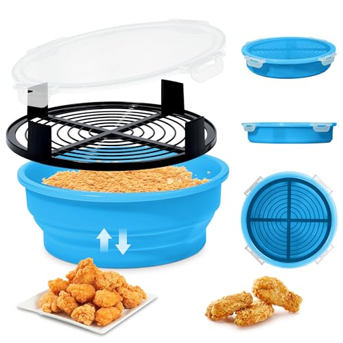 FJNATINH Collapsible Batter Bowl - Mess Free Better Breader Shaker Bowl with Lid Breading Shaker Container - Great for Fried Fish, Fried Chicken, Onion Rings, Wings,No Leak,Easy to Store,Sky Blue - color: Sky Blue