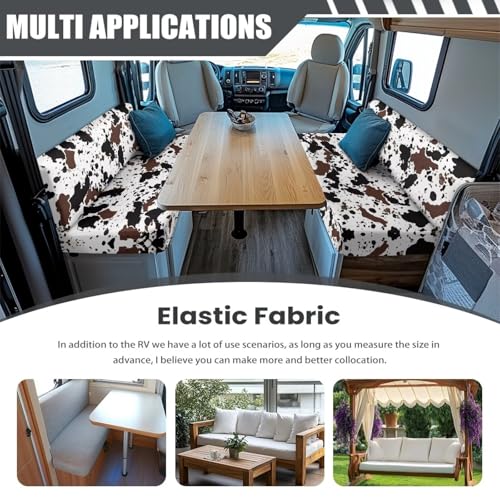 RV Dinette Cushion Covers - Cow Hide Pattern Stretchable Loveseat Sofa Furniture Protector, Lightweight Camper Accessories Replacement Cover - color: Cow Hide Pattern