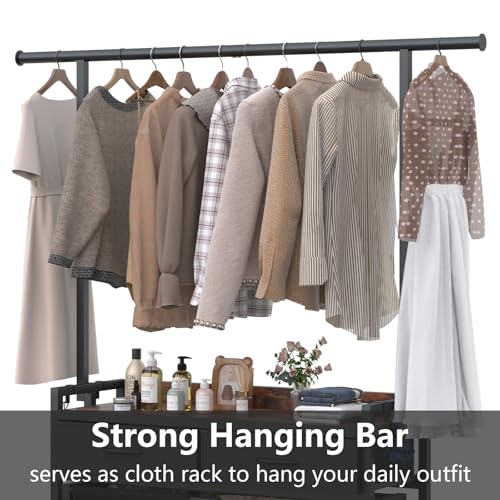 STIKELY Laundry Sorter Hamper with Hanging Cloth Rack, Laundry Basket with 3 Section Pull-Out Rolling Bags, Laundry Sorter for Organization and Storage with 2 Drawers for Laundry Room (Vinatge Brown)