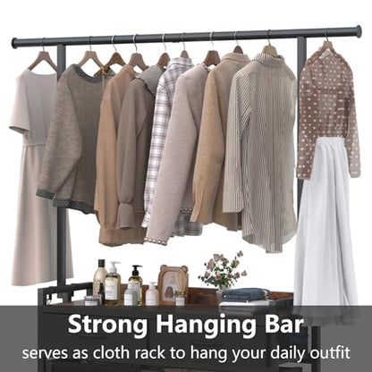 STIKELY Laundry Sorter Hamper with Hanging Cloth Rack, Laundry Basket with 3 Section Pull-Out Rolling Bags, Laundry Sorter for Organization and Storage with 2 Drawers for Laundry Room (Vinatge Brown)