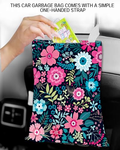 Car Garbage Can, Hanging Car Trash Can Bag for Vehicle, Travelling, Camping, Cute Car Back Seat Organizer, Cute Purple Flowers - color: Cute Purple Flowers