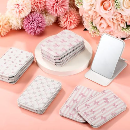 Geelin 12 Pcs Compact Mirror Bulk Mini Pocket Mirrors for Women Travel Folding Mirror Portable Hand Mirrors for Graduation Party Gift Camping Office Home(Pink Bow) - style: Pink Bow