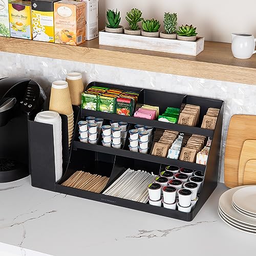 Mind Reader Cup and Condiment Station, Countertop Organizer, Coffee Bar, Kitchen, Stirrers, Black - color: Black