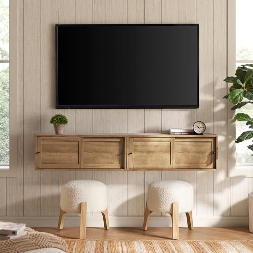 mopio Lauren Floating TV Shelf, Multi-Purpose Modular Under TV Display Shelf, Wall Mounted Wood Television Cabinet, Nightstand, Side Table, End Table, Bedside Shelves for Bedroom (Oak, 62", Twin) - color: Oak, size: Twin
