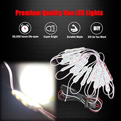 Ampper 12V 60 LEDs Interior Van Light Kits, LED Ceiling Lights with Simplified Harness Switch Fuse for Van RV Boats Caravans Trailers and More (20 Modules, White) - size: 60 LEDs
