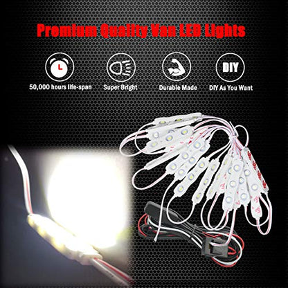 Ampper 12V 60 LEDs Interior Van Light Kits, LED Ceiling Lights with Simplified Harness Switch Fuse for Van RV Boats Caravans Trailers and More (20 Modules, White) - size: 60 LEDs