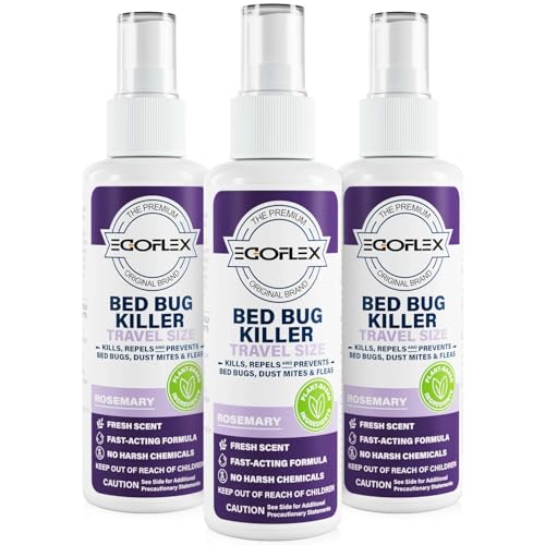 3-Pack Bed Bug Killer Spray - Travel Size TSA Approved - Repels Bed Bugs, Dust Mites, Lice & Fleas with Natural Essential Oils - Travel Essentials for Women - 3 Fl Oz
