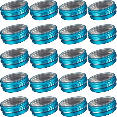 2 oz (60ml) Aqua Blue Aluminum Tins with Clear Lids and Labels, 24 Pack | Clear View Lid, Secure Packaging, Tight Screw Lids, Includes Blank Labels, 11 Color Options - color: Aqua Blue